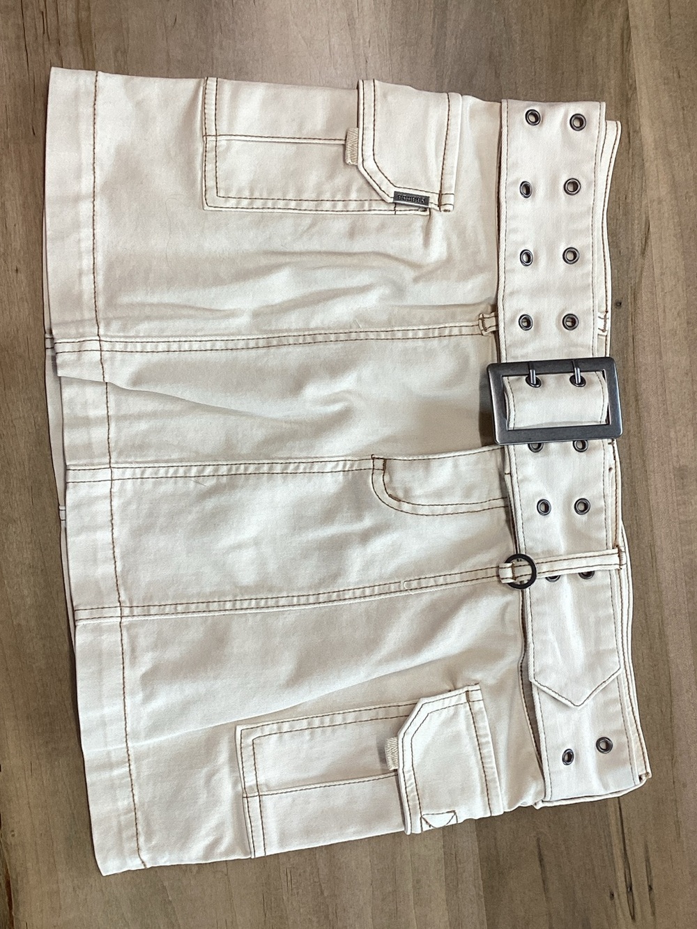 Ghanda Cream Cargo Mini Skirt with Belt